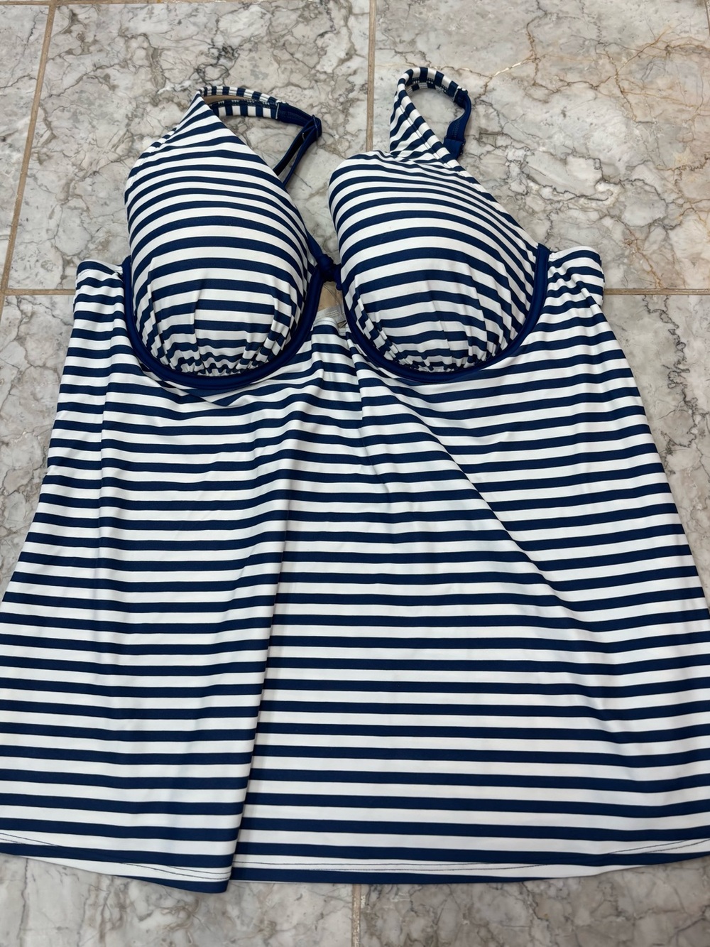 Cacique Bathing Suit Top Padded Women's Size 42 D Blue White Stripe